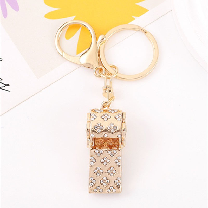 Wholesale Rhinestone Double Layer Whistle Keychain Metal Crystal Whistle Pendant